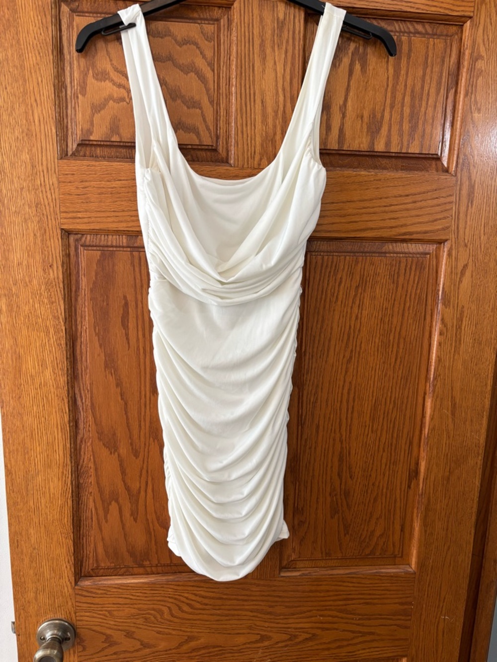 Hello Molly White Ruched Cowl Neck Mini Dress
